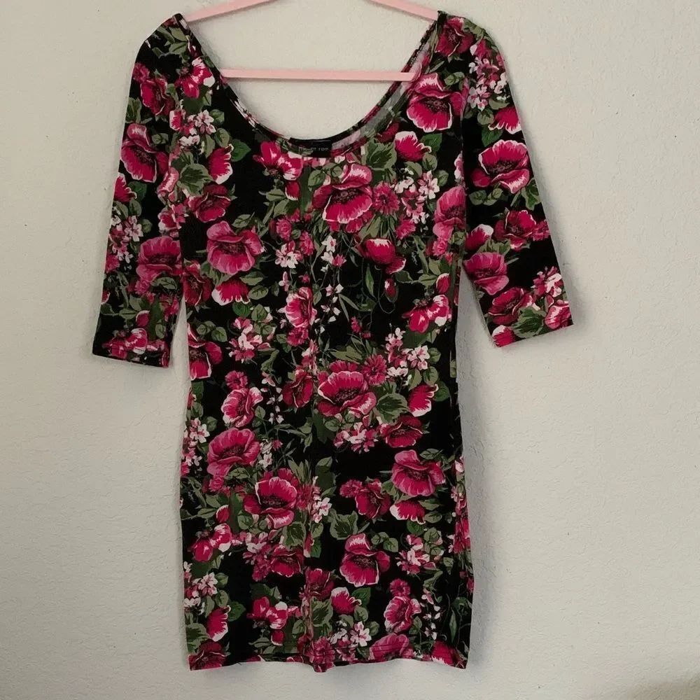 Ultra Flirt Floral Black and Pink Bodycon Mini Dress Size XL